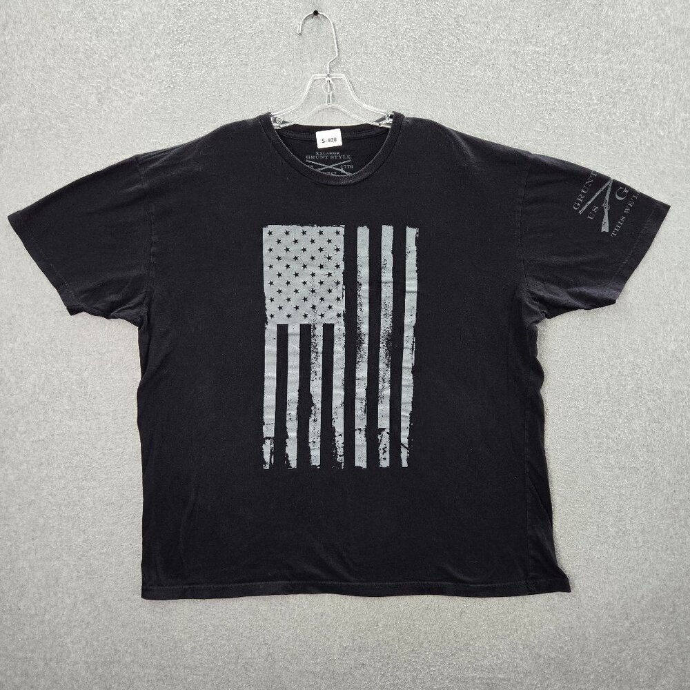 Grunt Style Men SHirt 2XL Black American Flag Graphic Tee Crew‎ Neck